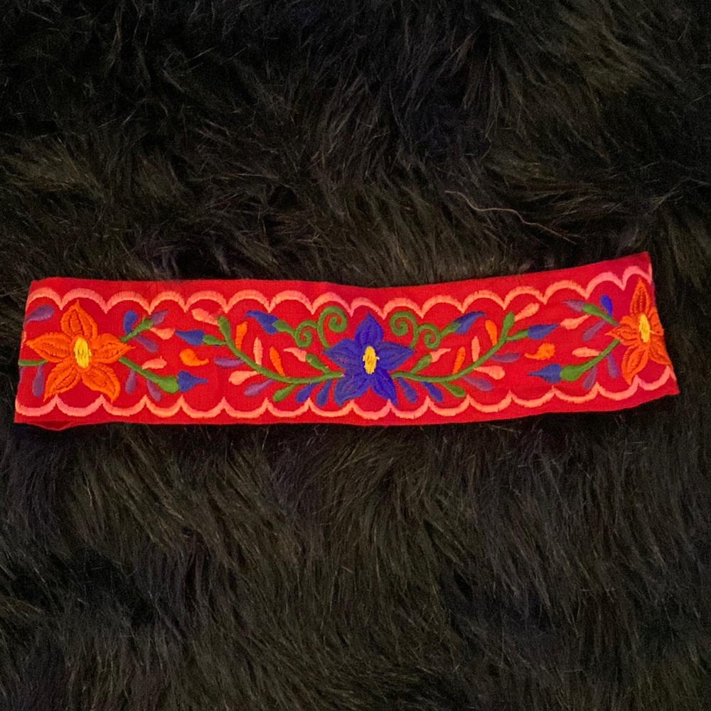 Embroidered handmade red headband